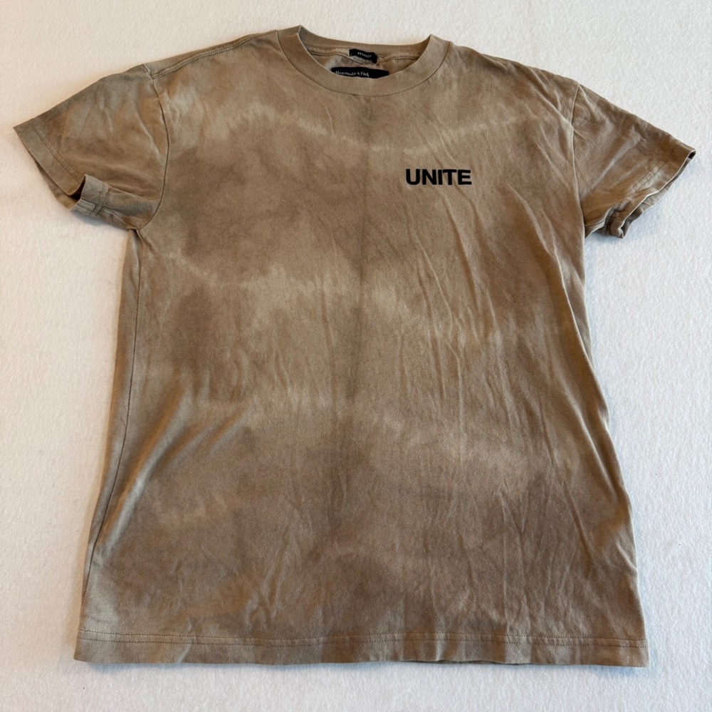 Abercrombie & Fitch Graphic Tee Mens Small Brown Tie Dye UNITE Justice Peace